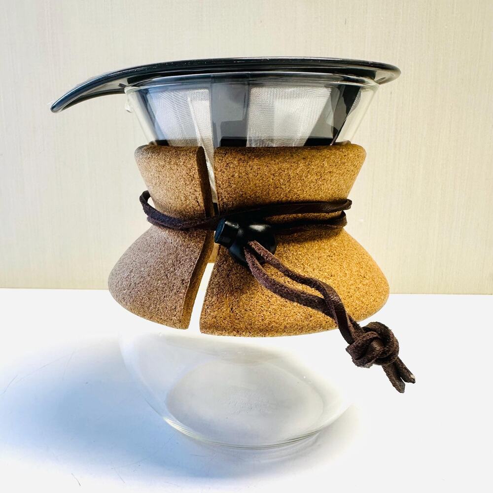 Bodum Pour Over Coffee Borosilicate Glass Caraf Cork Collar Steel Mesh Filter